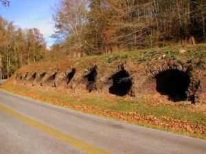 Row of nineteenth century coke ovens beside the road near Tracy City, Tennessee