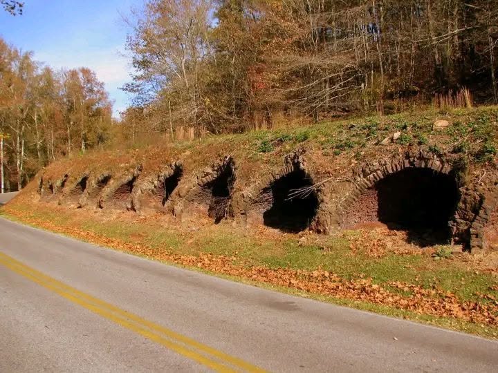 Row of nineteenth century coke ovens beside the road near Tracy City, Tennessee